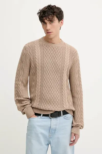 Bavlněný svetr Tommy Jeans pánský, hnědá barva, DM0DM22101