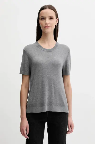 Hedvábné tričko United Colors of Benetton šedá barva, 1ZRED10BK