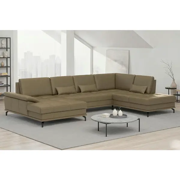 Sit & More SEDACÍ SOUPRAVA, textil, kůže, olivově zelená