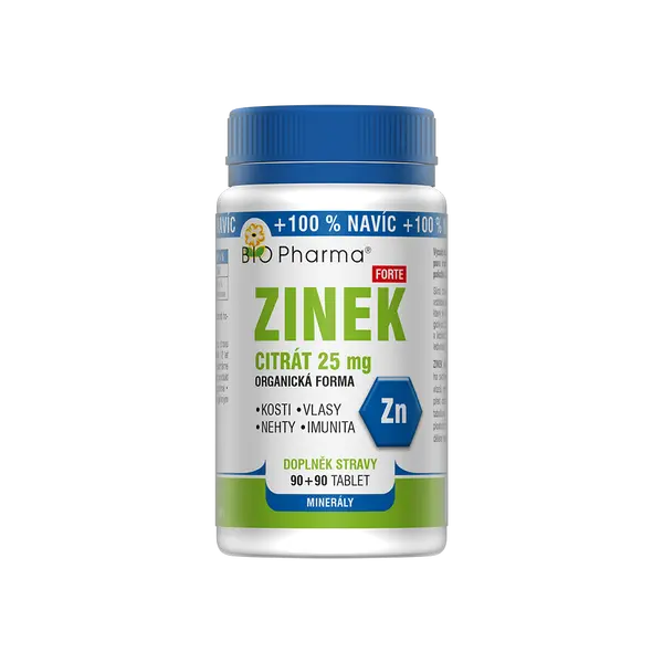 BIO PHARMA Zinek Citrát Forte 25 mg 90+90 tablet