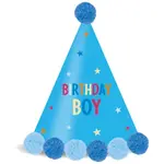 Čepička papírová Pom Pom Happy Birthday modrá