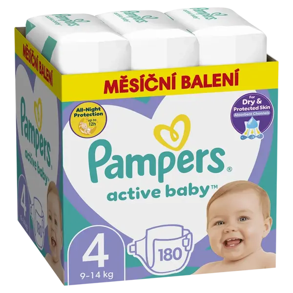 PAMPERS Active Baby 4 velikost 9-14kg 180 kusů