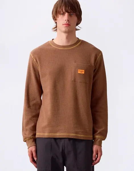 Tričko Service Works Waffle Contrast Thermal LS Tee Brown/Yellow