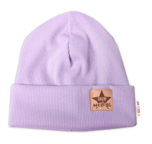 Baby Nellys Rebrovaná dvojvrstvová čiapka s lemom - lila, veľ. 80/86