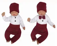 4-dielna súpravička body, tepláčky, čiapočka a motýlik, biela/bordó, veľ. 74