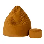 Sedací vak vrece 100x75 s podnožníkom horčicová velur zamat