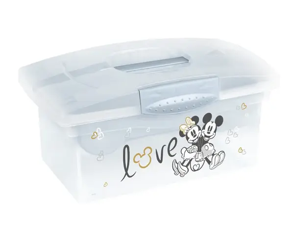 Prenosný box s organizérom Mickey Mouse, transparentná/modrá