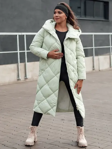 Kurtka\Płaszcz zimowa damska pikowana z kapturem FEMACOAT zielona Dstreet