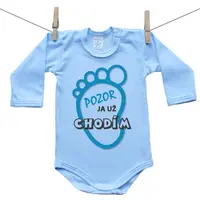 Boodyy Modré body s dlhým rukávom Pozor ja už chodím Chlapec 74 (6-9 mesiacov)