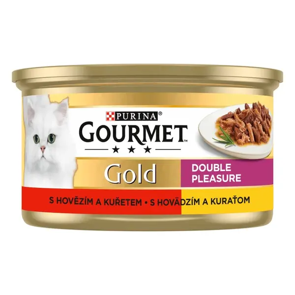 Gourmet Gold konzerva pre mačky hovädzie, kura 85 g