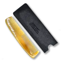 Vreckový hrebeň na fuzy Parker z volského rohu s koženým puzdrom