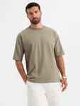 Ombre Men's LOOSE FIT cotton t-shirt with round neckline - khaki