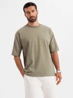 Ombre Men's LOOSE FIT cotton t-shirt with round neckline - khaki