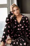 43103 Dewberry Buttoned Women Pyjama Set-BLACK