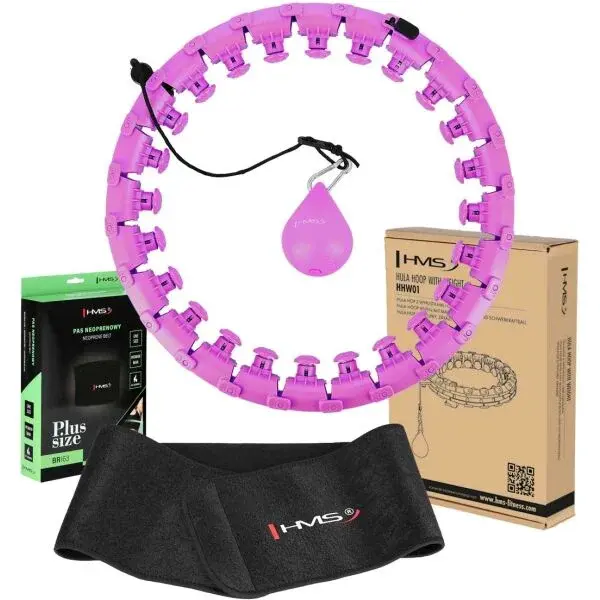 HMS SET HHW12 PLUS SIZE + BR163 PLUS SIZE Set masážnej obruče so závažím a zoštíhľujúcim pásom, fialová, veľkosť