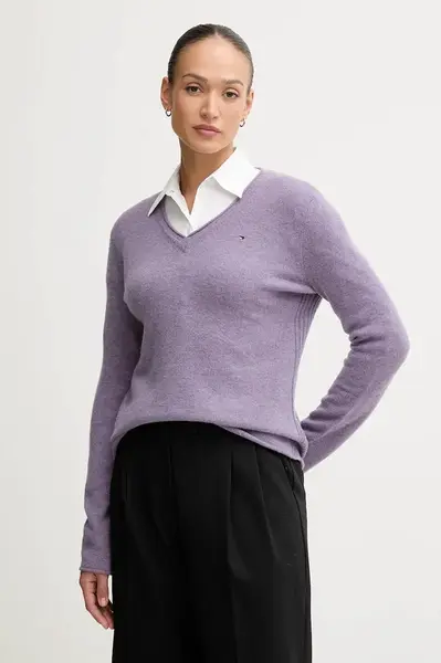 Vlněný svetr Tommy Hilfiger dámský, vínová barva, WW0WW43505