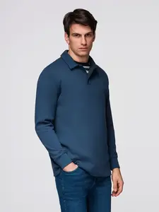 Ombre Men's structured knit polo collar sweatshirt - dark blue
