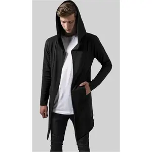 Cardigan with a long hood and an open brim