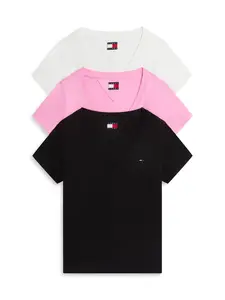 Tommy Jeans Tričko  nebielená / ružová / čierna