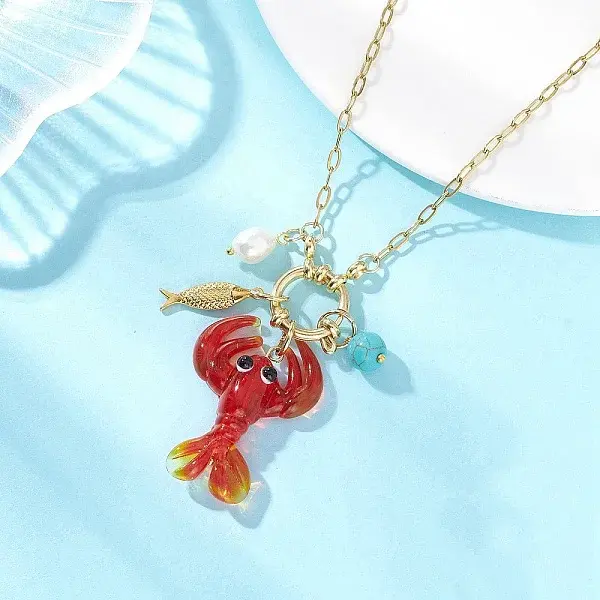 Handmade Lampwork Red Shrimp Pendant Nekclaces