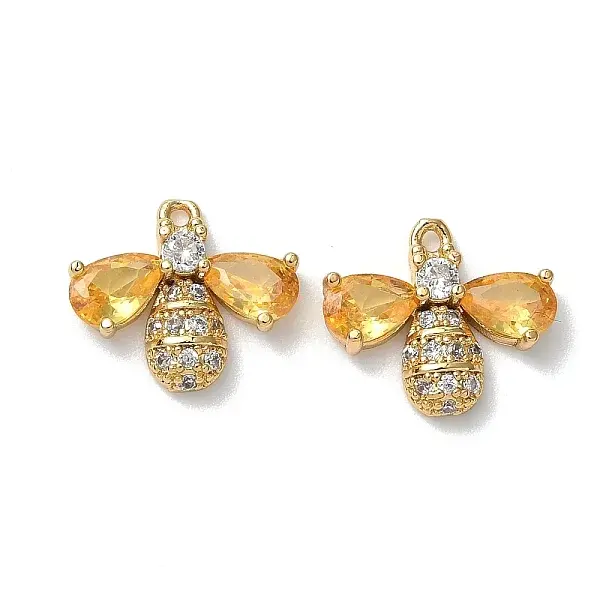 Brass Micro Pave Cubic Zirconia Bee Charms