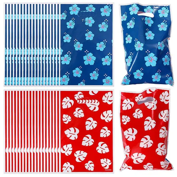 10Pcs Printed Leaf Platic Gift Storage Bags with Die Cut Hole Handles