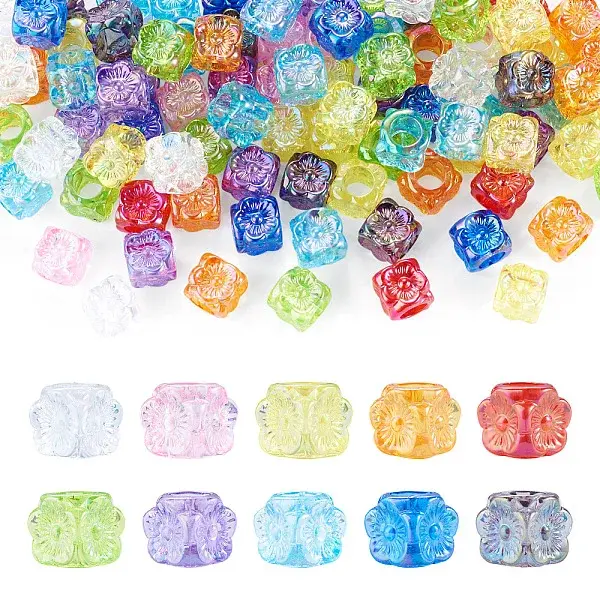 100Pcs UV Plating Transparent Acrylic European Beads