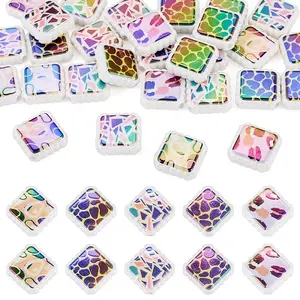 30Pcs Rainbow Iridescent Printed Opaque Acrylic Beads