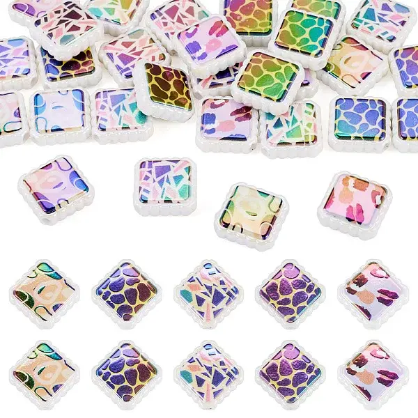 30Pcs Rainbow Iridescent Printed Opaque Acrylic Beads