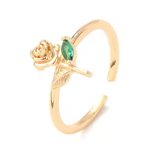 Brass Micro Pave Cubic Zirconia Cuff Open Rings for Women