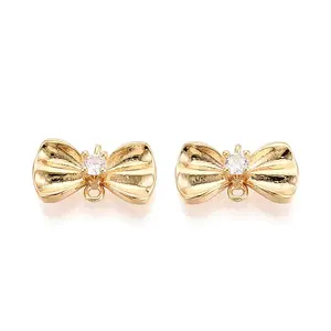 Brass Pave Clear Cubic Zirconia Bowknot Connector Charms
