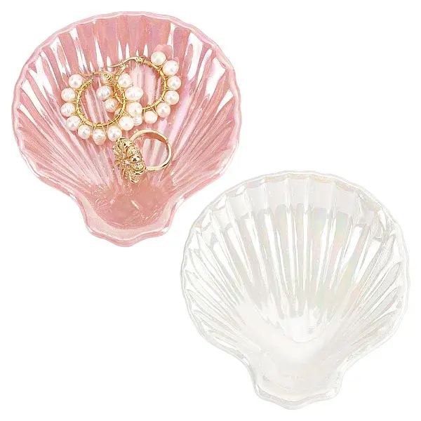 2Pcs 2 Colors Shell Shaped Porcelain Jewelry Plate