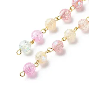 Handmade Electroplate Crackle Glass Round Beaded Chains