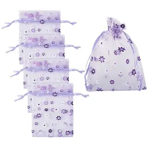 Flower Printed Organza Drawstring Bags