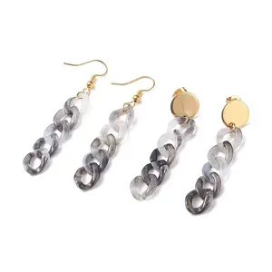 Chunky Acrylic Curb Chain Long Drop Earrings