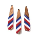 Independence Day Opaque Striped Resin & Walnut Wood Pendants