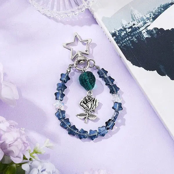 Glass Star & Alloy Rose Pendant Decoration