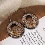 Flat Round Wood Dangle Earrings
