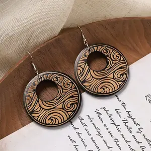 Flat Round Wood Dangle Earrings