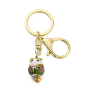 Fortune Cat Porcelain Pendant Keychain