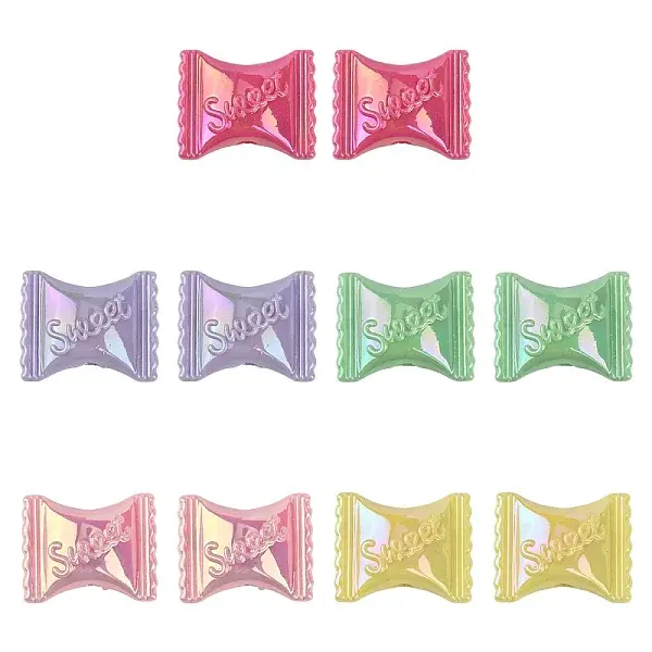 15Pcs Two Tone UV Plating Rainbow Iridescent Acrylic Beads