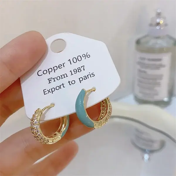 Brass Micro Pave Clear Cubic Zirconia Hoop Earrings