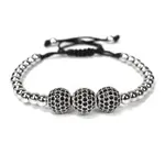 Adjustable Brass with Black Cubic Zirconia Beaded Braided Bracelets