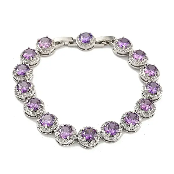 Flat Round Glass Link Chain Bracelets