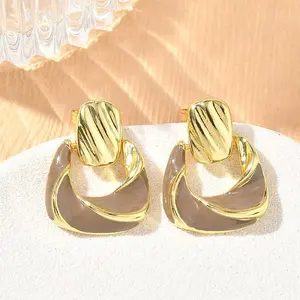 Brass Enamel Dangle Stud Earrings for Women