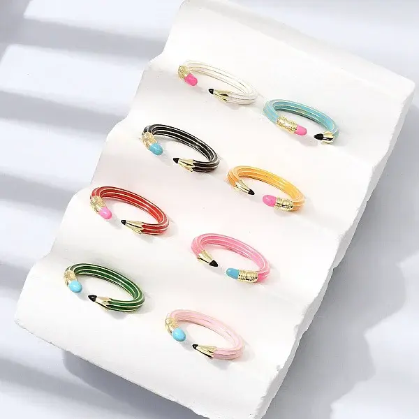 Brass Enamel Cuff Open Rings
