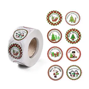 8 Patterns Christmas Round Dot Self Adhesive Paper Stickers Roll