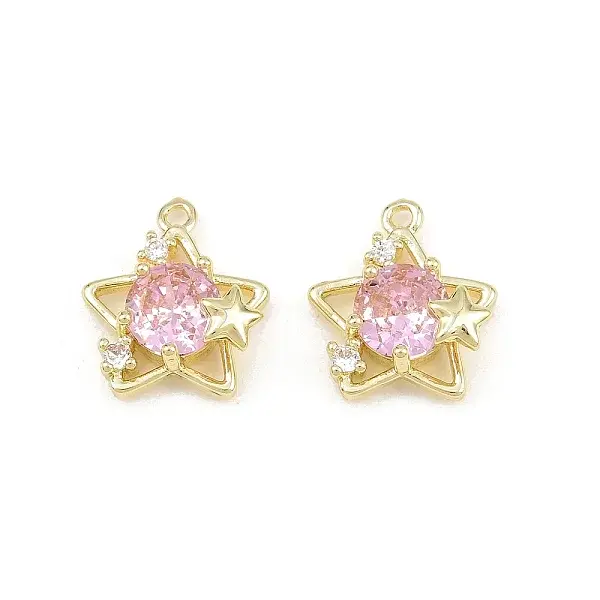 Brass Pave Pearl Pink Cubic Zirconia Pendants