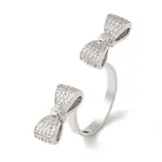 Bowknot Brass Micro Pave Clear Cubic Zirconia Open Cuff Rings for Women