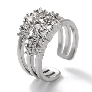 Brass Micro Pave Cubic Zirconia Cuff Rings